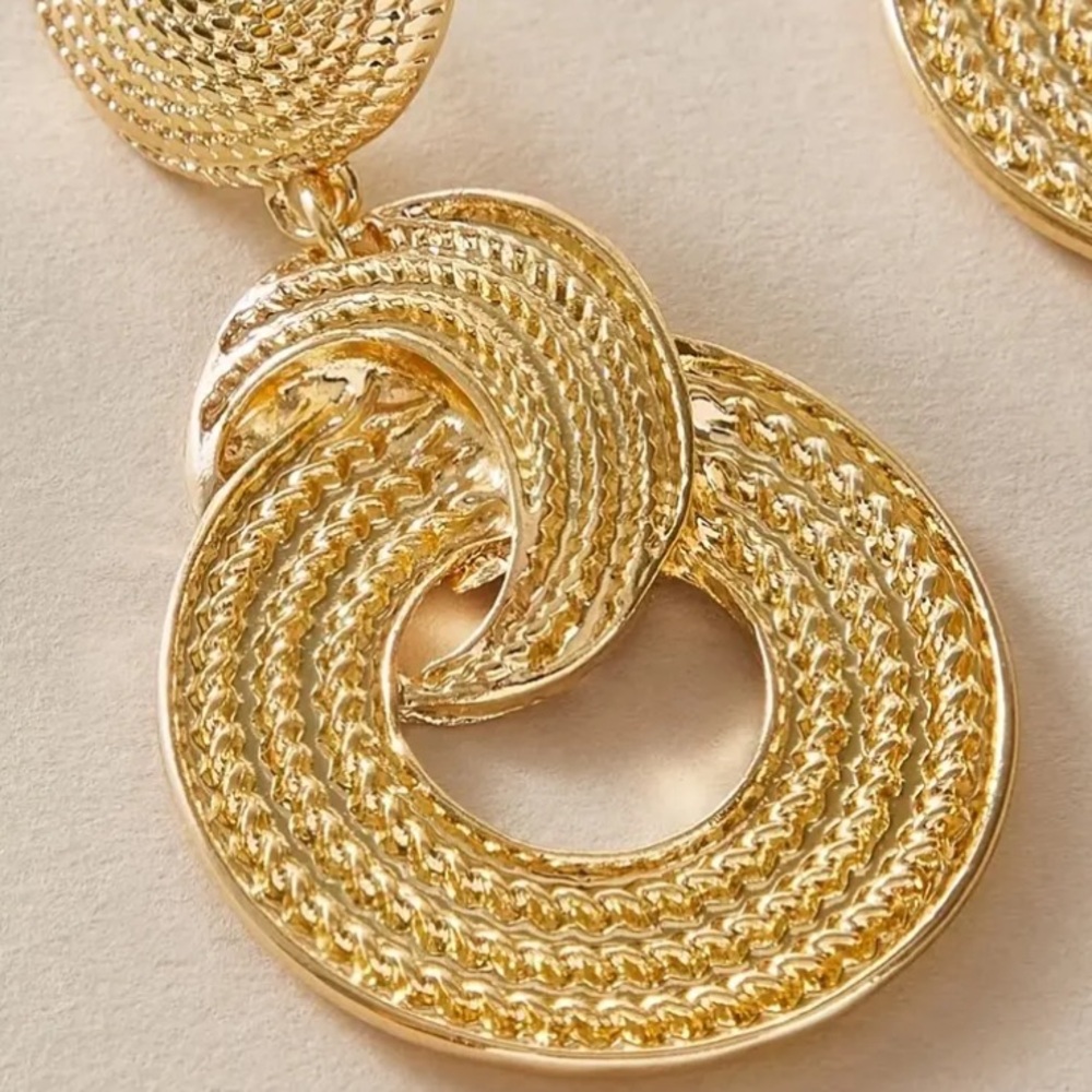 Textured Gold Toned Stud Earrings - Picture 3 of 5